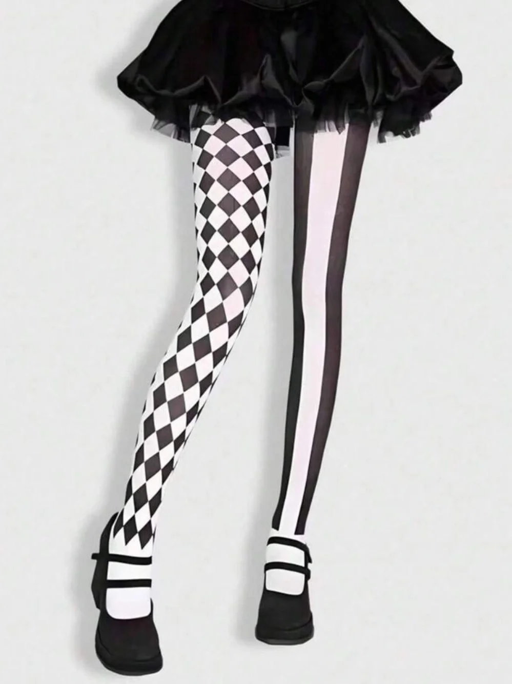Black & White Patterned Tights - Harlequin and Stripe